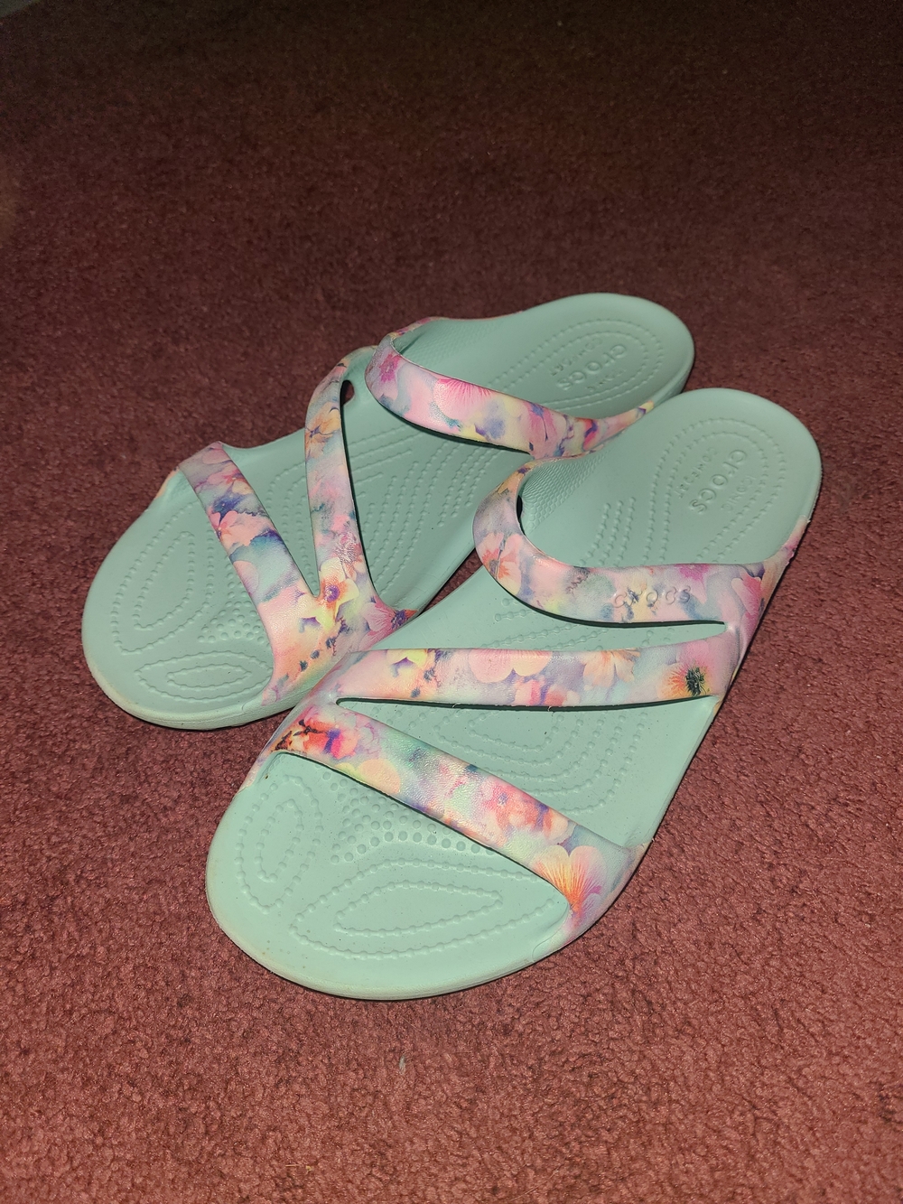 Crocs Floral Strap Slide Sandals in Mint